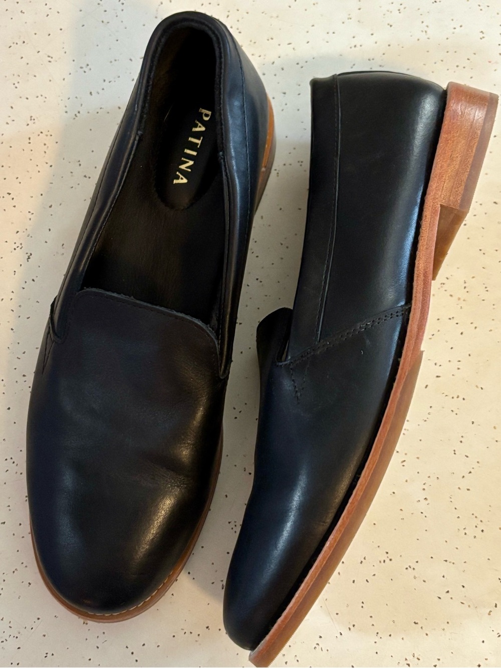 Patina Black Leather Slip-On Loafers